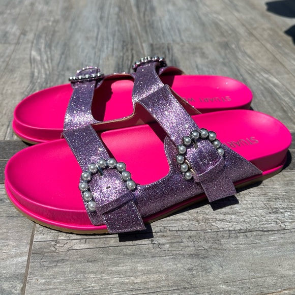 Stuart Weitzman Piper Embellished Glitter Slides - Picture 1 of 8